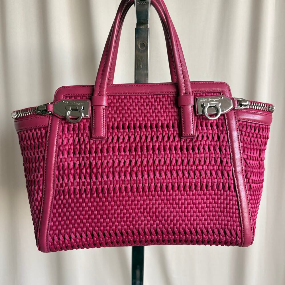 Salvatore Ferragamo Verve Pink Woven Satin Tote - Picture 16 of 16